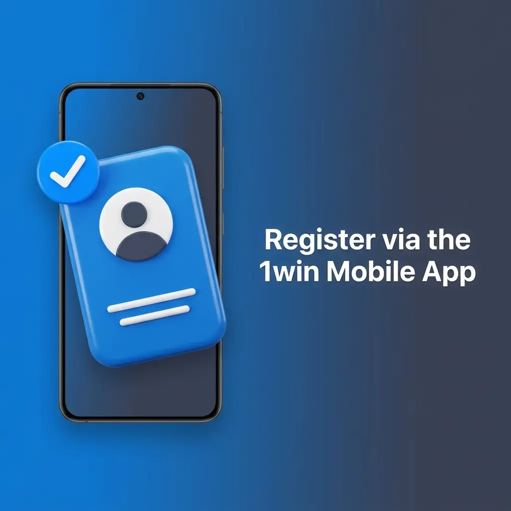 1win mobile app registration screen on Android showing sign-up options including one-click, phone, email, and social media methods
